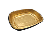 Medium 47 oz. Black and Gold Foil Entrée or Take Out Pan with Dome Lid - Case of 50