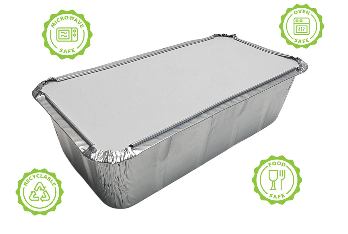 2 lb. Disposable Aluminum Loaf Pan with Crimp-on Board Lid  Case of 500 - #212L