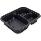 8″ X 6.5″ Black Ribbed PP -  3 Compartment Oblong Tray, 24 Oz. With Lid Combo- Case 250