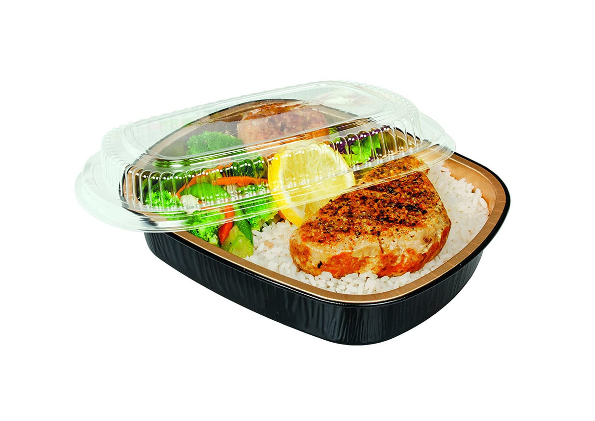 23 oz.  Black and Gold Foil Entrée or Take Out Pan with Dome Lid - Case of 100 - #9331PT