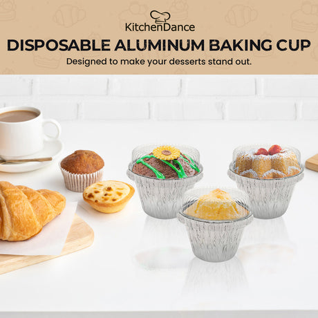 7 oz. Disposable Foil Dessert Cup with Plastic Lid - Case of 2000 - #1210P