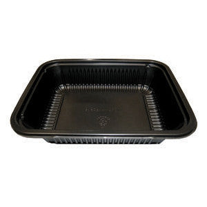 8″ X 6.5″ Black Ribbed PP- 1 Compt. HMR Oblong Tray, 32 Oz. With Lid Combo- Case 250