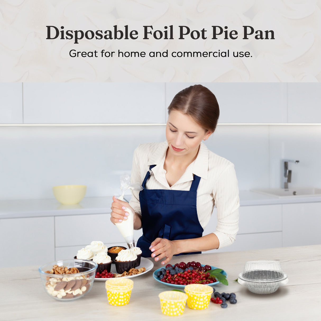 5¾" Disposable Aluminum Pot Pie Pan - Extra Deep -  w/ High Dome Lid - Case of 1000   #2400P