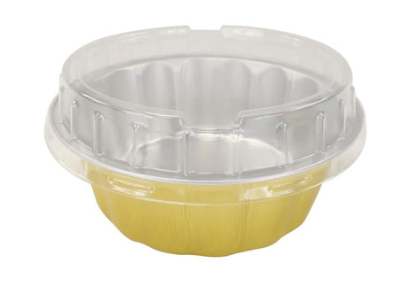 8 oz. Round Colored Disposable Foil Pan with Snap-on Plastic Lid - Case of 1000 - #A8P